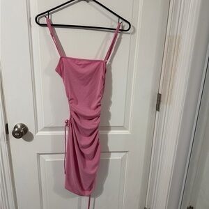 Alice Elle Pink Ribbed Ruched Cut-Out Mini Dress Size 8